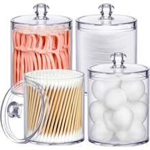 4 Pack Qtip Holder For Bathroom Organizers And Storage, Apothecary Jars With Lids For Home Decor Accessories, Q Tip Dispenser Vanity Makeup Canister For Cotton Swab,, Floss,Hair Clips - Black - View 8