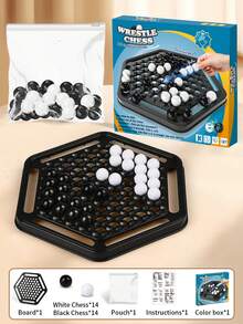 二合一大力士推棋和四子棋桌面棋盘游戏，黑白策略棋，家庭聚会互动游戏玩具，节日派对礼物 - 二合一黑白遊戲棋 - 查看 13