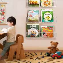 1pc Acrylic Wall Mounted Magazine Rack, Colorful Display Stand, No-Drill - White - View 4