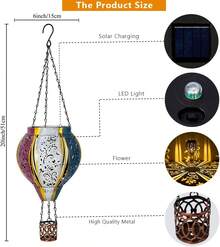 Linterna solar en forma de globo aerostático de Starsoul con proyección de flores, metálica, resistente al agua, para exteriores, linterna solar colgante para decoración de jardín, patio y espacios exteriores - Tie-Dye-C - Ver 9