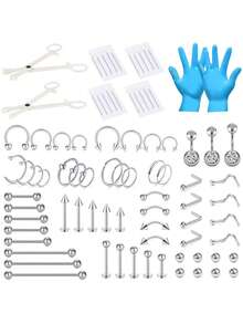 75-113PCS Mixed-Size Piercing Kits For All Piercings,Stainless Steel Piercing Kit 14G 16G 18G 20G Piecing Needles For Ear Cartilage Tragus Nose Septum Lip Nipple Piercing Tools - Multicolor - View 11