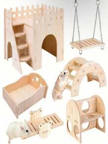 1pc Wooden Hamster Bridge Toy, Pet Supplies, Ornaments, Squirrel Toy, Assembly And DIY Process Enjoyment - Multicolor - View 2