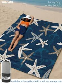 1 pièce Serviette de plage imprimée, motif étoile de mer, serviette de bain, serviette de plage de style mode, serviette de bain super absorbante pour la salle de bain, la natation, le fitness, le yoga, serviette microfibre douce et confortable, légère et portable, protection contre le vent et le soleil, anti-sable pour les voyages d'été, les vacances, la décoration de la salle de bain. Tailles régulières et plus grandes recommandées (35*75cm petite taille serviette de toilette, 150cm ou plus recommandé)