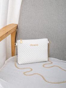Women's Fashion Rhombus Woven Metallic Shiny Chain Shoulder Crossbody Bag - White - View 2