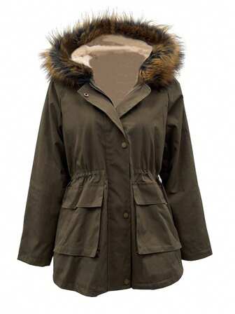 女式加厚连帽长袖派克大衣，秋冬