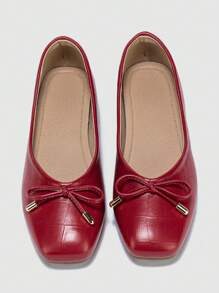Square Toe Flats Casual Women Shoes, Comfortable Versatile Bowknot Decor