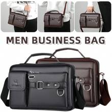 Men's Leather Casual Business Shoulder Bag Crossbody Bag Sling Bag Waterproof Messenger Bags Briefcase - 黑色 - 查看 6