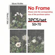 Conjunto de 3 obras de arte en lienzo con diseño floral y botánico - Arte de pared enmarcado, pinturas de tema moderno aptas para sala de estar, dormitorio, oficina en casa