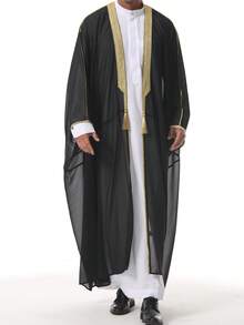 阿拉伯皇室男士（M-XL）及儿童（100厘米-160厘米）透明雪纺刺绣串珠奢华罩衫