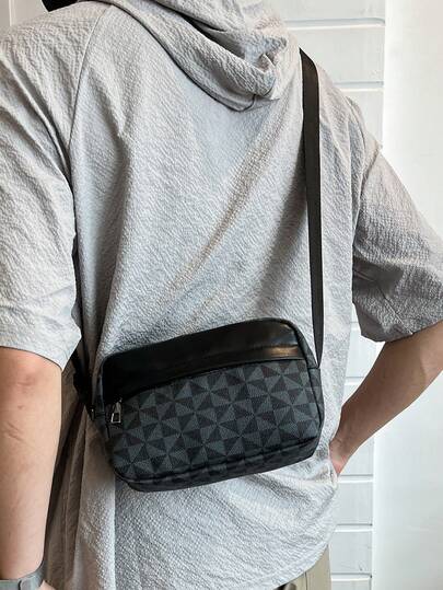 高级复古字母印花男士单肩包，两件套迷你单肩小包，零钱包，男士斜挎包，挂包，方形迷你带零钱包，可调节肩带，旅行必备，夏季徒步包，户外通勤PU皮革复古时尚休闲街头风，前拉链个性化礼物，男士礼物，男士配饰，爸爸礼物，丈夫礼物，男友礼物，青少年礼物