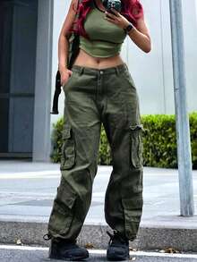 男友风女式直筒牛仔裤 - 軍綠色 - 查看 1