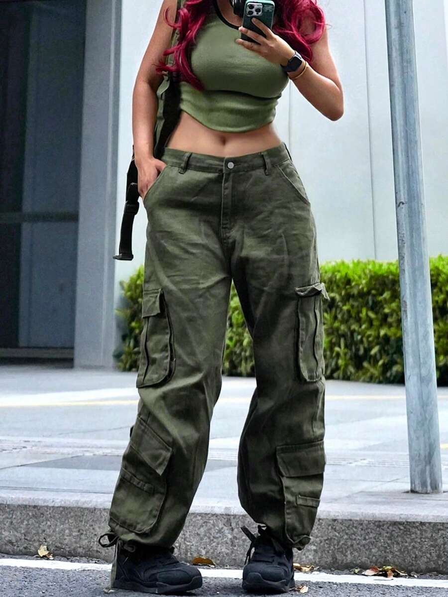 男友风女式直筒牛仔裤 - 軍綠色 - 查看 1