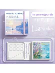1pc Portable Watercolour Sketchbook With Palette, Suitable For Travel Use, Contains 50 Sheets Of Paper, Comes With A Removable Palette Box And Medium-Weight Textured Paper, Suitable For Travel And Outdoor Art Projects (Paints Not Included), Outdoor Painting Equipment | Art Sketchbook | Durable Cover, Watercolour Painting Supplies, Back-To-School Essentials