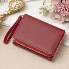 Women Short Wallet With Heart Embroidery, Large Capacity & Multi-Card Slots For Credit Cards, ID, Cash, Casual Three-Fold Snap Closure Coin Purse, Suitable For Daily Use, Mother's Day, Birthday, Anniversary Gift