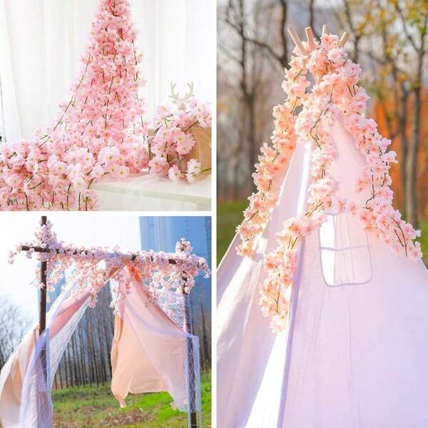 1 Peça Videira Artificial de Flor de Cerejeira Falsa para Ambientes Externos, Guirlanda de Flores de Seda para Decoração de Casamento, Festa, Quarto Rosa, Decoração Japonesa Kawaii. Videira Artificial de Flor de Cerejeira de Seda, Flores Falsas de Sakura, Buquê para Noiva para Decorações de Outono, Vaso de Casamento para Decorações de Casa, Sala de Jantar, Quarto, Acessórios de Festa de Aniversário, Decoração de Jardim Externo