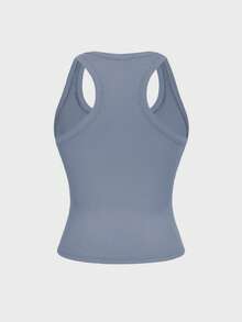 Floreya Women Square Neck Camisole Tank Top, Simple Casual Skinny Sleeveless Undergarment/Outerwear, French Style Minimalist Sporty Versatile Petite Clothing For All Seasons - Dusty Blue - View 4