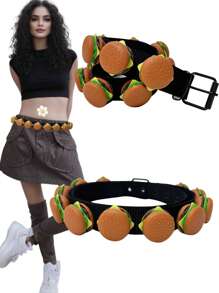 1pc Unisex Waist Chain Hamburger Shaped Waist Belt, Versatile Denim Punk Y2K Street Style, Suitable For Streetwear And Photography