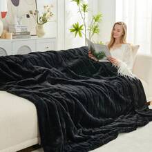 Local Delivery--Cozy Bliss Faux Fur Throw Blanket For Couch, Jacquard Fuzzy Plush Soft Thick Winter Throw Blanket For Sofa Bed Living Room Bedroom - Stripe - Black - View 11