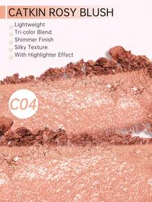 Rubor en polvo CATKIN, rubor y iluminador natural con brillo 2 en 1, textura cremosa, fácil de mezclar, paleta de rubor horneado C04 Shining Sunshine - C04 Sol resplandeciente - Ver 4