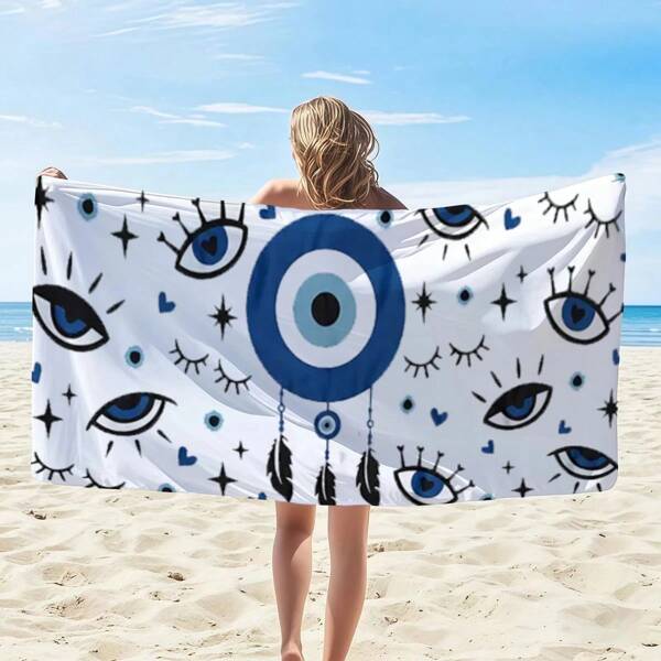 Travel & Vacation Essential Gift - Swimming Pool Towel With Evil Eye Pattern, Beach Bath Towel, Camping Adult Women Men Beach Necessity, Holiday Gift