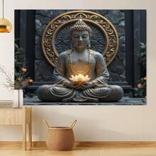 1pc Oversized Buddha With Lotus Flower Design Seasonal Vibrant Banner, Ideal For Party Decoration, Home Wall Decor, Outdoor Spiritual Decoration, Zen Home Decoration