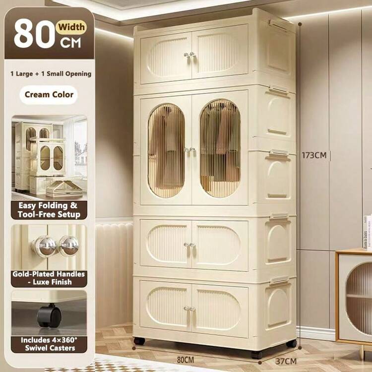 5/4/3/2/1层简易衣柜衣服收纳柜壁橱，可折叠家用儿童卧室衣架，出租单位无需安装 - 彩色 - 查看 10