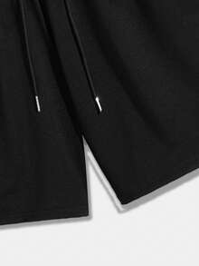 YUNCHIC - Men's Street Fashion Printed Drop Shoulder T-Shirt, Creative Ramen Pattern, Loose Fit Short Sleeve Crew Neck Summer Top, Paired With Fashionable Drawstring Cargo Shorts 2-Piece Set, Breathable Sweat-Wicking Casual Outfit, Street Style - Black - View 7