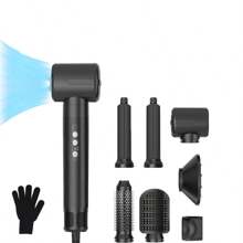 UKLISS Secador de Cabelo 7 em 1 | Escova de Ar Quente, Auto Encaracolamento e Alisamento | Motor Profissional de 110 mil RPM | Estilo Rápido em 30s | 7 Cabeças Intercambiáveis | Conjunto de Presentes do Dia dos Pais + Prime Day | Pronto para Viagem no Verão (Preto)