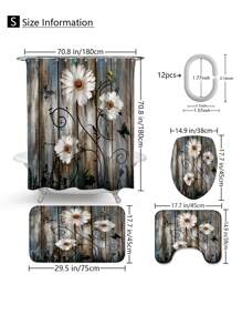 1 Stück/4 Stück Holzdekor Gänseblümchen Badezimmer Set - Wasserfester Duschvorhang mit 12 Haken, rutschfeste Badematte, U-förmige Toilettenmatte, vielseitiges Badezimmer Accessoire Set