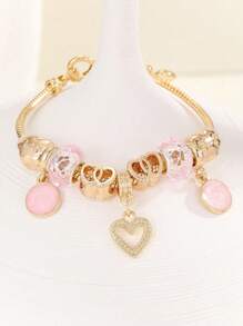 1pc Minimalist Fashionable Heart Series Heart Hollow Floral DIY Beaded Bracelet