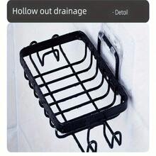 1 pieza Jabonera cuadrada de acero inoxidable, organizador de baño para ducha, estante de pared para jabón con ganchos multifuncionales - Esencial para apartamentos, hogares y baños de dormitorios, lavandería y cocina