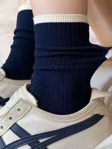 1 Pair/2 Pairs Unisex Thin Striped Crew Socks, Versatile And Casual For Everyday Wear, Fall