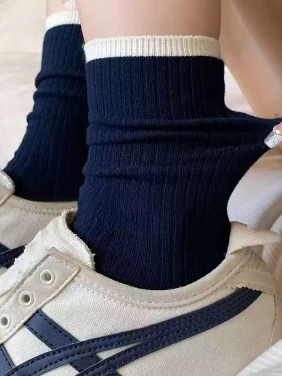 1 Pair/2 Pairs Unisex Thin Striped Crew Socks, Versatile And Casual For Everyday Wear, Fall