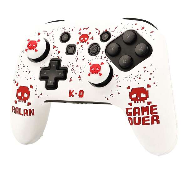 RALAN Pixelated Skull Controller Skin Cover For NS Switch Pro Controller, RALAN 1 Controller Skin+4 Customised Thumb Grips Caps