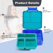 Caja de almuerzo tipo bento con 4 compartimentos, 100% a prueba de fugas, apta para microondas y lavavajillas, de vuelta a la escuela, útiles escolares