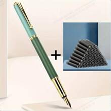 11pcs 0.5mm Pointed Calligraphy Fountain Pen Set, 1pc Pen With 10pcs Ink Refill Cartridges, Elegant Gift Set For Office, School, Birthday (Pen Only, No Box) School Supplies,Back To School