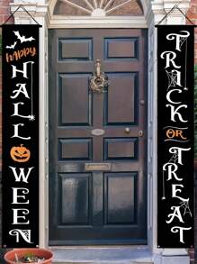 2 pezzi Decorazione da appendere alla porta con scheletri soldato per Ognissanti - Striscione bifacciale in poliestere per veranda, decorazione spaventosa da appendere per porta d'ingresso, veranda, giardino e pareti di casa, senza necessità di alimentazione elettrica per feste di Ognissanti