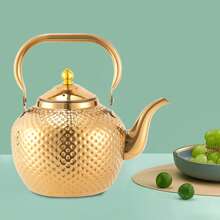 RibasuBB 2L Stainless Steel Teapot With Tea Filter, Hammered Gold Design, Anti-Scald Handle, Easy Clean, Ideal For Induction & Gas Stoves, Perfect Gift For Tea Lovers