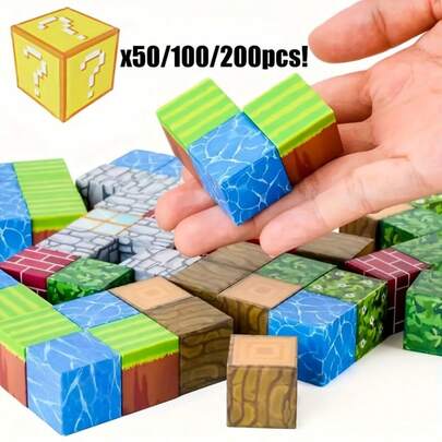 ZOULEBAOBEI Random 50/100pcs Magnetic Blocks, Magnetic Cubes Stacking Toys, STEM Sensory Toys Suitable For Children Boys Girls Aged 3-8, Christmas Birthday Gift