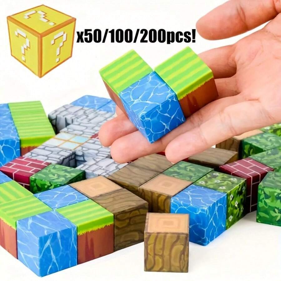 ZOULEBAOBEI Random 50/100pcs Magnetic Blocks, Magnetic Cubes Stacking Toys, STEM Sensory Toys Suitable For Children Boys Girls Aged 3-8, Christmas Birthday Gift - Multicolor - View 1