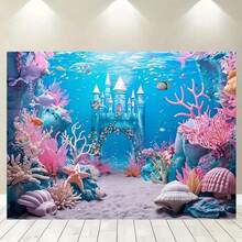 1 pieza Fondo fotográfico del mundo submarino - Fondo versátil de castillo subacuático y arrecife de coral para tema de sirena, fiesta de cumpleaños y decoración de eventos, mantel, cortinas, sin electricidad requerida, primavera/verano