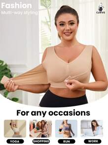 1 pieza Sujetador deportivo para mujer de talla grande con diseño sin costuras, sin forro, ajuste frontal y soporte inalámbrico