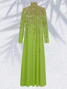 女士中东高领连衣裙长袖宽松及地长度中东穆斯林斋月长袍