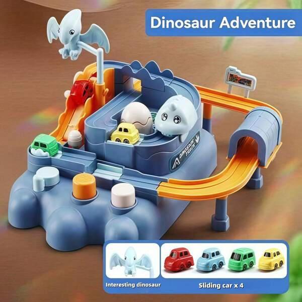 Dinosaurier Rennabenteuer Parkbahn Spielzeug, interaktives Lernspielzeug Auto, Geschenk für Jungen & Mädchen