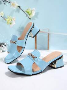 Women's Fashion Chain Decor High Heel Sandals, Versatile Summer Slides
