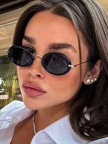 New Retro Small Frame Oval Personalized Fashion Glasses, Elegant Minimalist Versatile Beach/Party Fashion Glasses, Suitable For Daily Wear (Unisex) - Multicolor - View 3