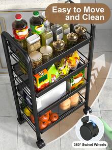Storage Cart With Drain Basket, Mobile Shelving Unit Rolling Utility Cart, Rolling Cart, Rolling Pantry Organizers, Kitchen Organizer, Organization For Living Room, Bathroom, Kitchen Office Storage Black Rolling Cart - màu đen - Xem 6