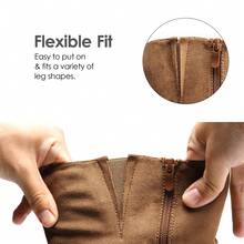 Women's Knee-High Boots, Comfortable Chunky Block Heel Pointed Toe Pull On Side Zipper Suede Slouch Riding Boots - Camel - View 8