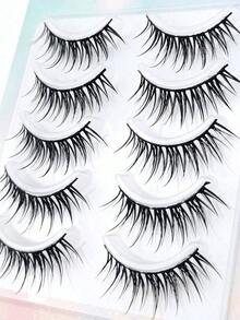 5pcs Cartoon Style False Eyelashes, One Piece Eyelash Extensions With Transparent Natural Look, Dense & Curly Design, Suitable For Beginners, Reusable - 尖尖的漫畫睫毛 - 查看 6