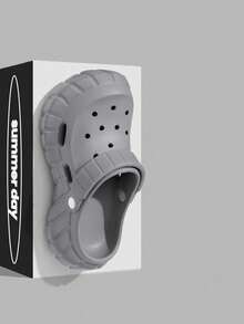 男士度假厚底镂空设计舒适透气一脚蹬凉鞋，纯色休闲家居鞋，沙滩户外拖鞋，防滑EVA，适合春夏季